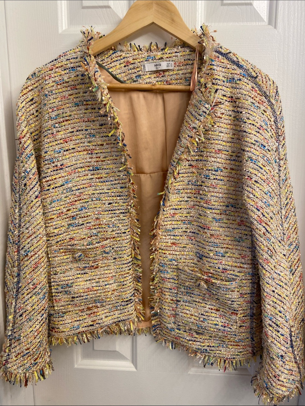 Mango Multicolor Tweed Open-Front Jacket Size S